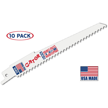 GATOR Reciprocating Saw Blade 6 in. x 3/4 in. x 6tpi #12015-10, Heavy Duty Wood Cutting, 10PK 12015-10